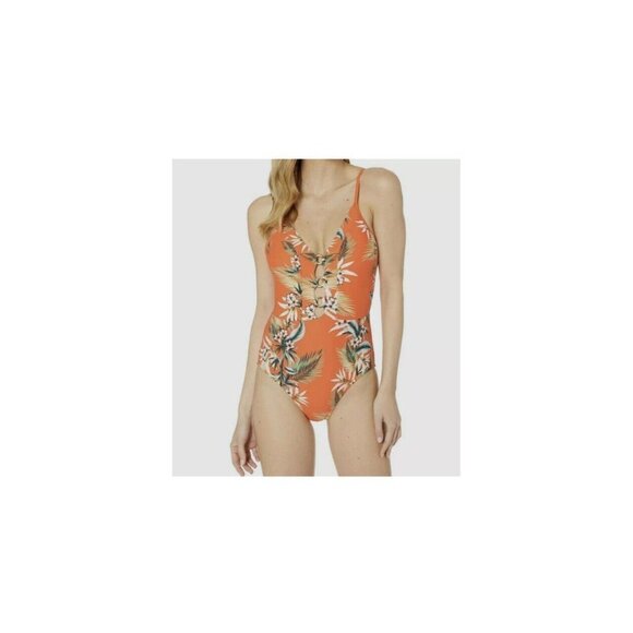 Seafolly Swimwear Women's Orange Floral Ring-Detail One-Piece Swimsuit‎ SZ USA 4 - Picture 1 of 8